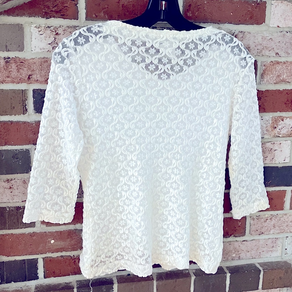 LIA White Lace 1/2 Length Sleeve Top S NWOT - Picture 6 of 9